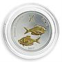 Mongolia 250 tugriks Pisces Zodiac fishes silver gilded 1/2 oz coin 2007