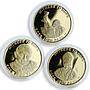Malawi Zambia Uganda set of 3 coins Pope John Paul II gilded proof coins 2003