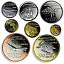 Society Islands set of 8 coins Local Fauna Sea Creatures Birds 2015