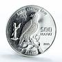 Turkmenistan 500 manat Red Book Wildlife Falcon Bird Fauna silver coin 1999