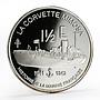 France 1 1/2 euro La Corvette Mimosa Ship proof silver coin 2004