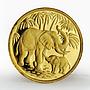 Somali 20 shillings Mom and baby elephant proof gold coin 2007