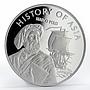 Mongolia 1000 togrog History of Asia Marco Polo proof silver coin 2003