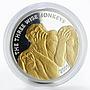 Somali 4000 shillings Three Wise Monkeys Animals proof gilded silver coin 2006