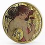 Niue 1 dollar Alphonse Mucha Zodiac Series Aquarius gilded silver coin 2010