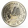 Malta 1 lira World Fisheries Conference Fisherman and Boat nickel coin 1984