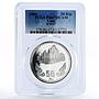 Laos 50 kip 10th Anniversary of Republic Temple PR67 PCGS silver coin 1985