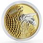 Cook Islands 5 dollars Shades of Nature Bee Flower gilded silver coin 2014