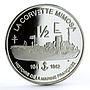 France 1 1/2 euro La Corvette Mimosa Ship proof silver coin 2004