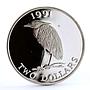 Bermuda 2 dollars Endangered Wildlife Yellow Night Heron Bird silver coin 1991