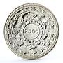 Sri Lanka 5 rupees 2500th Anniversary of Buddhism Moonstone silver coin 1957