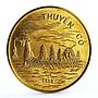 Vietnam 10 dong Dragon Boat Ship gilded CuNi coin 1988