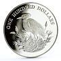 Antigua and Barbuda 100 dollars Endangered Wildlife Ibis Bird silver coin 1988