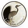 Swaziland 10 emalangeni King Sobhuza II Heron Bird silver coin 1975