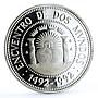 Argentina 1000 australes Encounter of Two Worlds Sun Emblem silver coin 1991