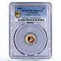 Cook Islands 2 dollars Wings of Love Bird Fauna PR70 PCGS colored gold coin 2003
