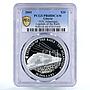 Liberia 20 dollars Railway Trains Locomotive TVG Atlantic PR68 PCGS Ag coin 2001