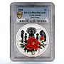 Cook Islands 1 dollar Magnificent Peony Red Flower PR69 PCGS silver coin 2008
