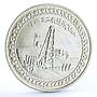 Egypt 5 pounds Discovery of Petroleum Oil Refinery Plant silver coin 1986