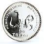 Mongolia 100 togrog Prehistoric Animals Dinosaurs Nemegtosaurus silver coin 1989