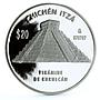 Mexico 20 pesos Chichen Itza El Castillo Kukulcan Pyramid proof silver coin 2007