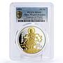 China 10 yuan Mythology Goddess Kuan Yin Guanyin MS69 PCGS gilded Ag coin 1999