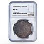 Peru 8 reales Colonial Coinage Carlos IV Coat of Arms AU58 NGC silver coin 1799