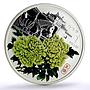Cook Islands 1 dollar Magnificent Peony Green Flower colored silver coin 2008