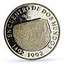 Colombia 10000 pesos Two Worlds Encounter Santa Fe Bogota Mint silver coin 1991