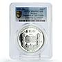 Mexico 100 pesos Two Worlds Encounter Ships Pillars PR69 PCGS silver coin 1991