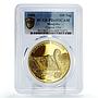 Mongolia 100 togrog Conservation Wildlife Swan Bird PR69 PCGS brass coin 2006