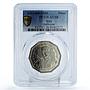 Iraq 1 dinar President Hussein Qadissyiat Battle Politics AU58 PCGS Ni coin 1980