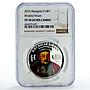 Mongolia 10000 togrog Khubilai Khaan Khan Ship Clipper PF70 NGC silver coin 2015