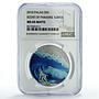 Palau 5 dollars Paradise Scent Sea Breeze Surfboarder MS69 NGC silver coin 2010