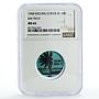 Keeling Cocos 10 cents Palm Tree Sea Beach KM-Tn10 Aqua Blue MS65 NGC coin 1968