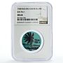 Keeling Cocos 25 cents Palm Tree Sea Beach KM-Tn11 Aqua Blue MS64 NGC coin 1968