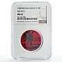 Keeling Cocos Is. 5 rupees Palm Tree Sea Beach KM-Tn15 Red MS64 NGC coin 1968