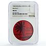 Keeling Cocos Is. 25 rupees Palm Tree Sea Beach KM-Tn17 Red MS65 NGC coin 1968