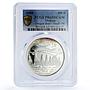 Vietnam 100 dong Seafaring Dragon Boat Ship Small PR65 PCGS silver coin 1988