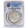 Belgium 5 francs Leopold II Coinage Position A KM-24 MS62 PCGS silver coin 1873