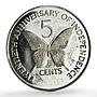 Trinidad Tobago 5 cents Independence Anniversary Butterfly PR silver coin 1982