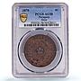 Paraguay 4 centesimos Republic Coinage SHAW Variety AU58 PCGS bronze coin 1870