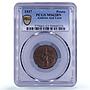 Spain Asturia 1 peseta Republic Coinage Seedsman KM-2 MS63 PCGS copper coin 1937