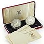 Gambia 20 and 40 dalasis Goose Aardvark Set WWF Wildlife proof silver coins 1977