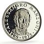 Paraguay 150 guaranies Poet Alessandro Manzoni Literature proof silver coin 1973