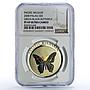 Palau 5 dollars Green Black Butterfly Wildlife Fauna PF69 NGC silver coin 2008
