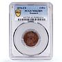 Denmark 2 ore King Christian IX Dolphin KM-793 MS63 PCGS bronze coin 1876