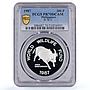 Philippines 200 piso Mindoro Bull Wildlife WWF Fauna PR70 PCGS silver coin 1987