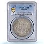 Belgium 5 francs King Leopold II Coinage KM-24 AU58 PCGS silver coin 1870
