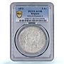 Belgium 5 francs King Leopold II Position A KM-24 AU58 PCGS silver coin 1873